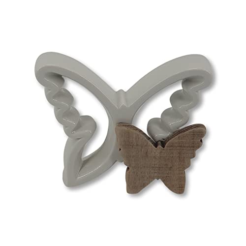 Oberle Schmetterling aus Porzellan glänzend mit Schmetterling aus Holz - hellgrau - 30114 von Oberle