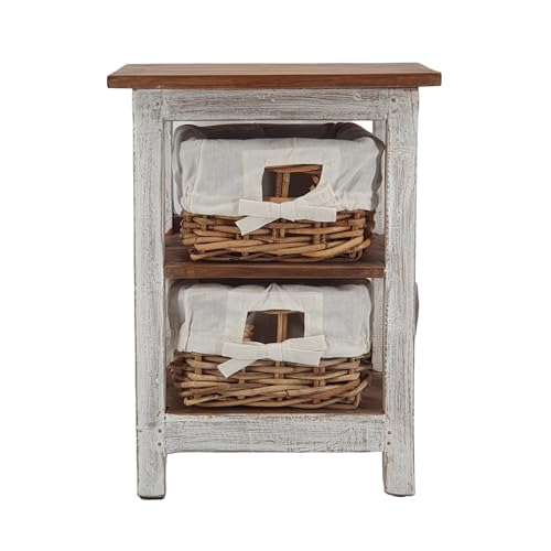 Oberle Schöne Kommode Regal mit 2 Korbschubladen 38 x 29,5 x 51cm Shabby-Look Vintage-White 40140 von Oberle