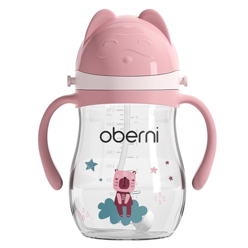 Oberni Trinklernbecher aus Tritan für Kleinkind ab 6 Monaten, BPA frei Trinkflasche mit Griffe, 270ml-Schnabeltasse-Trainerbecher-Rosa, von Oberni