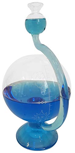 Barometer antiker Stil Wetterstation rund mit Wetterskala außen befüllt mit blauem destillierten Wasser aus Glas zum stellen dekoratives Goethe Barometer ca. 11,5 x 20 cm von Oberstdorfer Glashütte