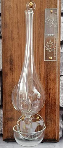 Barometer aus Glas zum hängen Goethebarometer auf dunklem Zierholzbrett mit Auffangschale und Wetterskala dekorativ für innen und aussen mundgeblasen Grösse ca. 14 x 34 cm von Oberstdorfer Glashütte