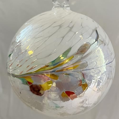 Kugel zum hängen Deko Glaskugel zum aufhängen Weiss bunt Christbaumschmuck Ornament weiß Fensternkugel mundgeblasen Ø ca. 10 cm von Oberstdorfer Glashütte