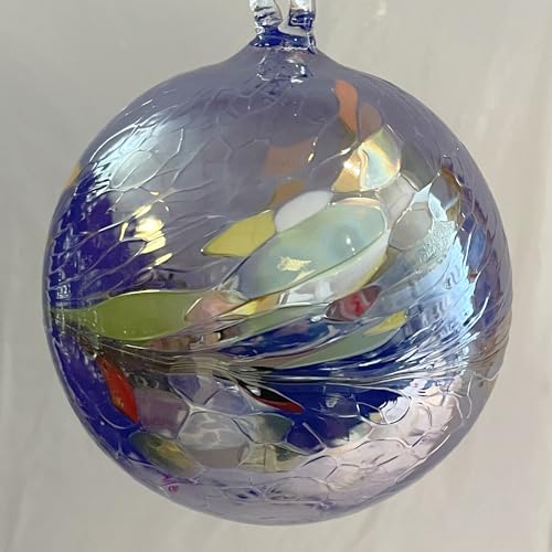 Kugel zum hängen Glaskugel Ornament blau buntFensterdekoration mundgeblasenes Kristallglas Durchmesser ca. 15 cm von Oberstdorfer Glashütte