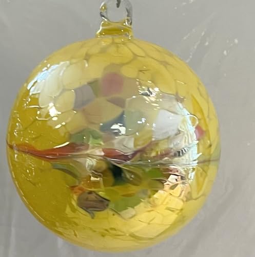 Kugel zum hängen Glaskugel Ornament gelb bunt Fensterdekoration mundgeblasenes Kristallglas Durchmesser ca. 15 cm von Oberstdorfer Glashütte