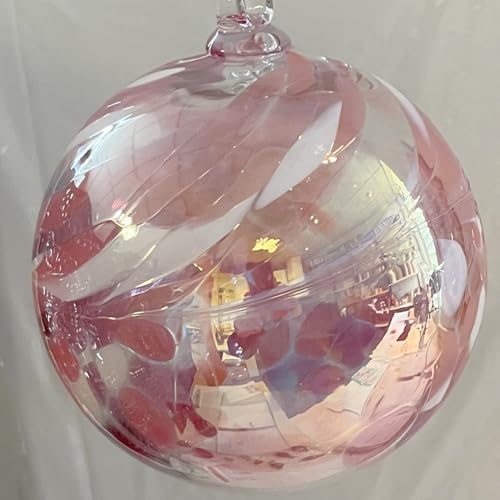 Kugel zum hängen Glaskugel Ornament rosa weiß klar Fensterdekoration mundgeblasenes Kristallglas Durchmesser ca. 15 cm von Oberstdorfer Glashütte