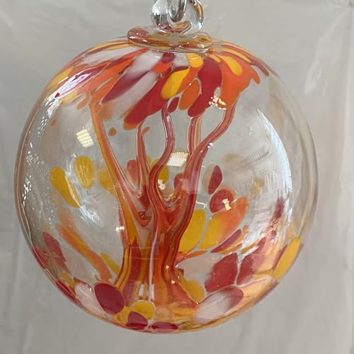 Kugel zum hängen mit Innenleben Bunte Glaskugel Ornament gelb orange klar Fensterdekoration mundgeblasenes Kristallglas Durchmesser ca. 15 cm von Oberstdorfer Glashütte