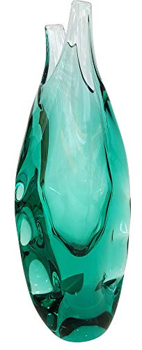 Moderne Vase transparent grüne Glasvase schmale Tischvase mundgeblasen Höhe ca. 23 cm Oberstdorfer Glashütte von Oberstdorfer Glashütte