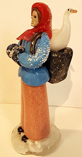 Oberstdorfer Glashütte Figur böhmische große Glasfigur antik Handarbeit Gänseliesel, Marktfrau Frau mit Gans Märchenfigur aus Buntem Glas Höhe ca. 20 cm von Oberstdorfer Glashütte