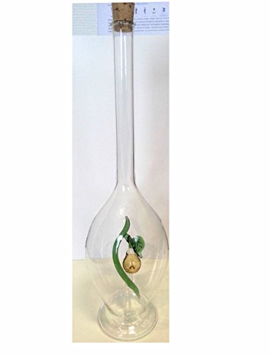 Oberstdorfer Glashütte Flasche bauchige Glaskaraffe dekorative Zierkaraffe mit Farbiger Birne innen mundgblasen aus klarem Glas von Oberstdorfer Glashütte
