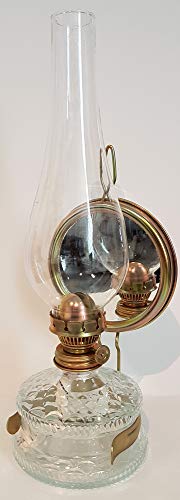 Oberstdorfer Glashütte Mittlere Öllampe mit Spiegel antiker Stil Glas Wandlampe Oellampe Lange Brenndauer Tischlampe Petroleumlampe Höhe ca. 32,5 cm, Tank Inhalt 0,25 Liter von Oberstdorfer Glashütte