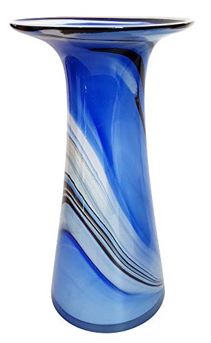 Oberstdorfer Glashütte Moderne Vase Blaue Glasvase Bunte Blumenvase Tischvase mundgeblasen Höhe ca. 29 cm von Oberstdorfer Glashütte