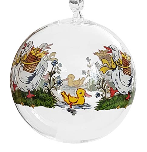 Oberstdorfer Glashütte Osterdekoration Kugel zum hängen aus Glas mit Osterbild Gänse Hase Küken Osterstrauss Fensterdekoration Durchmesser ca. 8 cm von Oberstdorfer Glashütte