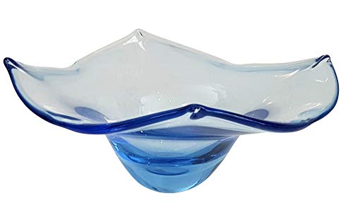 Oberstdorfer Glashütte Schale blau transparente Glasschale eckige Zierschale mundgeblasen dekorierbar mit Obst Kugelkerzen Pralinen Blumenkränzen Durchmesser ca. 28 cm Höhe ca. 7 cm von Oberstdorfer Glashütte