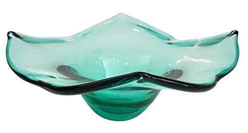 Oberstdorfer Glashütte Schale kleine grüne Glasschale eckige Zierschale Tischglasschale mundgeblasen in transparentem grün Durchmesser ca. 14 cm Höhe ca. 7 cm von Oberstdorfer Glashütte