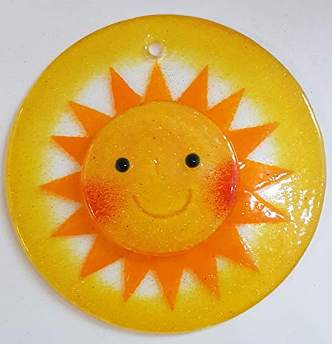 Oberstdorfer Glashütte Sonne zum hängen Sonnenschein Fensterbild aus farbigem Glas zum hängen dekorative Glas Sonne Ornament Handarbeit Durchmesser ca 10 cm, Tiefe ca. 1 cm von Oberstdorfer Glashütte