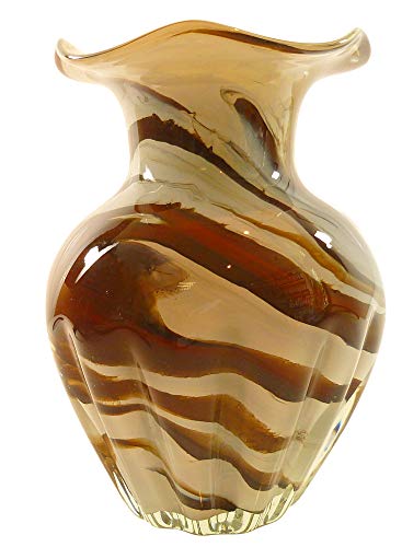 Oberstdorfer Glashütte Vase braun beige weiß Glasvase bauchig Bunte Blumenvase verziert Blumengefäß Mehrfarbig Tischdekoration Handarbeit Höhe ca. 19-21 cm von Oberstdorfer Glashütte