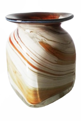 Oberstdorfer Glashütte Vase eckig farbige Glasvase braun beige Weiss marmoriert Kristallglasvase mundgeblasen Höhe ca. 10 cm von Oberstdorfer Glashütte