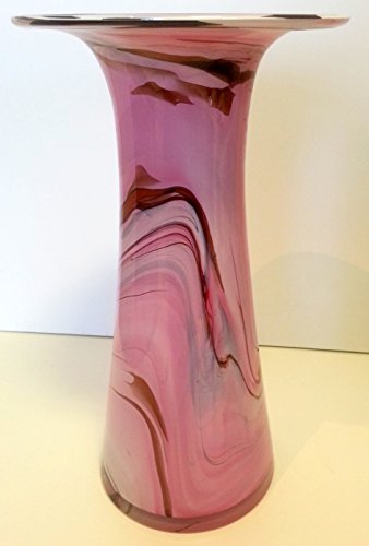 Oberstdorfer Glashütte Vase farbige Glasvase Blumenvase gerade hohe Form in rosa beige Weiss marmoriert mundgeblasen Höhe ca. 29 cm von Oberstdorfer Glashütte