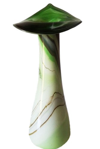 Oberstdorfer Glashütte Vase schmale farbige Glasvase für einzelne längere Blumen grün beige Weiss marmoriert mundgeblasenes Kristallglas Höhe ca. 28 cm von Oberstdorfer Glashütte