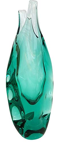 Oberstdorfer Glashütte schmale Vase grüne Ziervase Glasunikat mundgeblasen Höhe ca.26 cm transparentes Grünglas von Oberstdorfer Glashütte