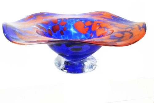 Schale farbige Glasschale dekorative Schale mit welligem Rand in blau orange marmoriert mundgeblasene Schale für Obst Pralinen Kugelkerzen Blumenkränze modernes Design Durchmesser ca. 22 cm von Oberstdorfer Glashütte