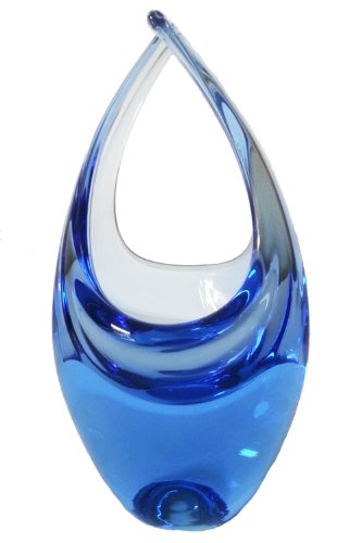 Vase korbförmige Glasvase Blauer dekorativer Glaskorb mundgeblasen Höhe 19 cm von Oberstdorfer Glashütte