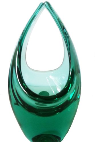 Vase korbförmige Glasvase grüner dekorativer Glaskorb mundgeblasen Höhe 19 cm von Oberstdorfer Glashütte