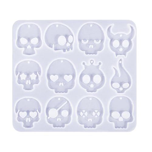 Form Totenkopf aus Silikon | Form für Ohrringe, Halloween, Schädel mit Bohren, wiederverwendbar, kreatives Werkzeug für Schmuck, Kunstharz, Dekoration für Haus und Kostüm-Zubehör von Obesntln