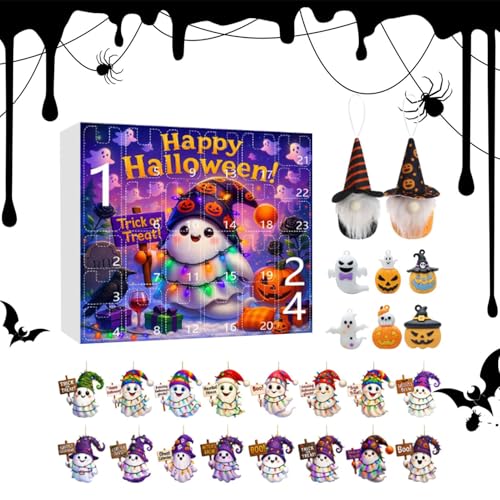 Halloween Advent 24 Boxen Geist Thema | Halloween Kalender 2025, 2D Acryl Ornament Urlaub Dekoration für Mädchen Erwachsene Baumparty von Obesntln