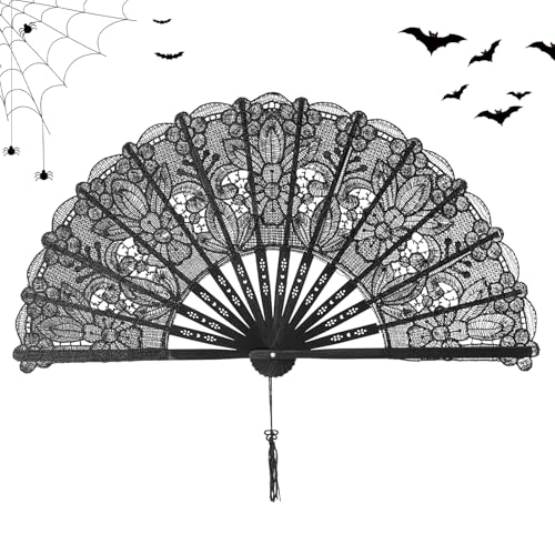 Handfächer für Frauen – Fächer aus Spitze für Halloween, tragbar, Hochzeitsgeschenke, Partyzubehör und Cosplay-Zubehör für Mädchen, kleine Mädchen, Familie und Freunde von Obesntln