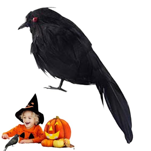 Künstliche Krähen für Halloween – schwarze Halloween-Krahen, realistische Krähen, Halloween-Dekoration | 6,3 Zoll Kürbis-Lichtzubehör, Raben-Zubehör, Narbe für Baum von Obesntln