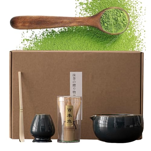 Matcha-Teeservice – Matcha-Schale mit Ausgießer, 4-teiliges japanisches Matcha-Pulver-Set | Schneebesen und Matcha-Ständer, Matcha-Zubehör zum Verkosten oder Teilen mit Freunden von Obesntln