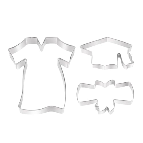 Obesntln Abschluss-Ausstechformen-Set | 3-teilige Ausstechform aus Edelstahl in Kappenkleid-Diplomform – Fondant-Teig-Keksausstecher für High-School-College-Partys von Obesntln