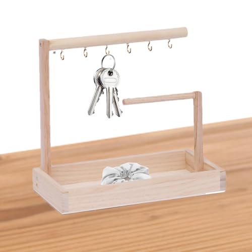 Schlüsselablage für Eingangstisch, Schmuckständer aus Holz für Schlüssel - Schmuckaufbewahrungsständer mit 6 Haken, dekorativer Theken-Organizer für lange und große Reifen, Halsketten Schlüsselablage für Eingangstisch, Schmuckständer aus Holz für Schlüssel - Schmuckaufbewahrungsständer mit 6 Haken, dekorativer Theken-Organizer für lange und große Reifen, Halsketten von Obesntln