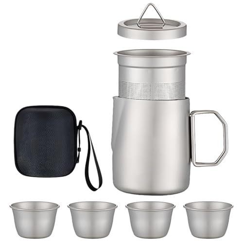 Teeservice, 4-teilig, Tassen mit Teekanne und Teesieb – 50 ml, tragbare Tasse für Männer und Frauen, drinnen und draußen, Wandern, Camping, Haus, Picknick Teeservice, 4-teilig, Tassen mit Teekanne und Teesieb – 50 ml, tragbare Tasse für Männer und Frauen, drinnen und draußen, Wandern, Camping, Haus, Picknick von Obesntln