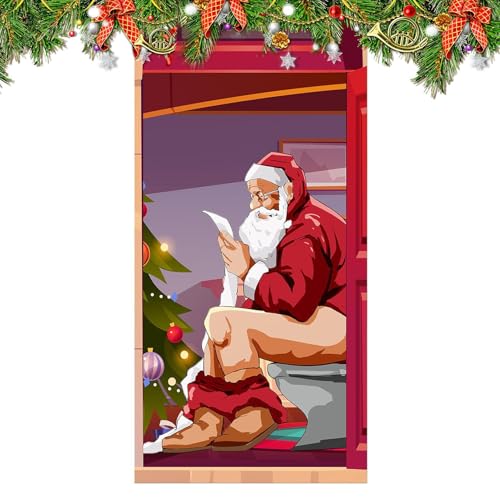 Türabdeckung des Weihnachtsmanns – Türabdeckung für Weihnachten, Haustürdekoration für Weihnachten | Türhintergrund mit lustigem Weihnachtsmannmotiv, für Haustür, Fenster Türabdeckung des Weihnachtsmanns – Türabdeckung für Weihnachten, Haustürdekoration für Weihnachten | Türhintergrund mit lustigem Weihnachtsmannmotiv, für Haustür, Fenster von Obesntln