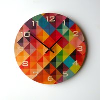 Grid2 Wanduhr Aus Holz Mit Zahlen. Einzigartige Farbenfrohe Regenbogen Mid Century Modern Standuhr Analog Uhr Für Küche, Wohnzimmer, Schlafzimmer Grid2 Wanduhr Aus Holz Mit Zahlen. Einzigartige Farbenfrohe Regenbogen Mid Century Modern Standuhr Analog Uhr Für Küche, Wohnzimmer, Schlafzimmer von ObjectifyHomeware