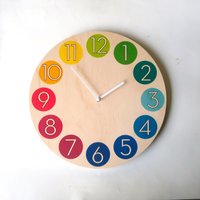 Grosse Regenbogen Dot Wanduhr Aus Holz Mit Neutra Zahlen. Einzigartige Bunte Moderne Stille Analoge Uhr Für Die Küche, Wohnzimmer Oder Schlafzimmer Grosse Regenbogen Dot Wanduhr Aus Holz Mit Neutra Zahlen. Einzigartige Bunte Moderne Stille Analoge Uhr Für Die Küche, Wohnzimmer Oder Schlafzimmer von ObjectifyHomeware