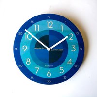 Zeit Lehrer Wanduhr Aus Holz Mid Century Modern Blau Stille Uhr von ObjectifyHomeware