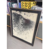 70Er Jahre Alan Murray Signierte Original Charcoal Ink Zeichnung Kind Rahmen von Objectmod