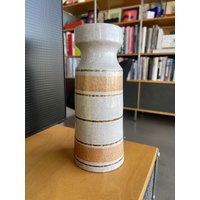 70Er Jahre California Modern Pottery Craft Gestreifte Steinzeug Keramikvase Robert Maxwell von Objectmod