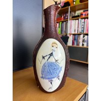 Quadrifoglio Florenz Italien Leder Keramik Handgemalte Vase Milvia Dekanter von Objectmod