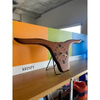 Vintage Stier Kopf Holz Skulptur Uhr Mid Century von Objectmod