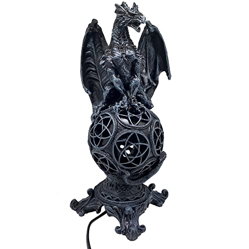 Dekofigur Gothic Drachen schwarz auf Laterne, Drachenlampe, Deko Stimmungslicht (32 cm Plateau rund) von Objectz