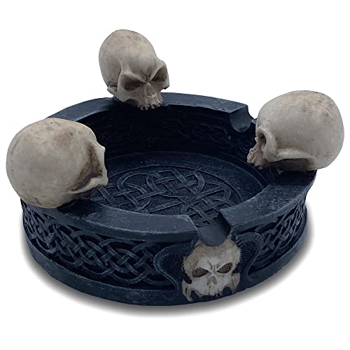 Kleiner schwarzer Gothic Aschenbecher mit 3 Totenköpfen - Deko Totenkopf Schädel Tischdeko Skull Skelett (weiße Köpfe) von Objectz