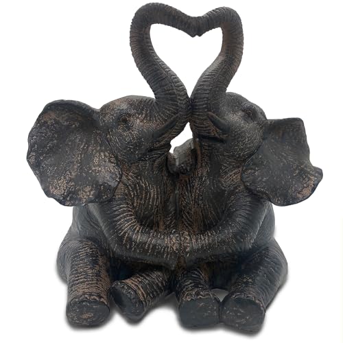 Objectz Elefant Paar Figur - Zwei liebende Elefanten mit zu Herz geformten Rüssel im Kolonialstil von Objectz