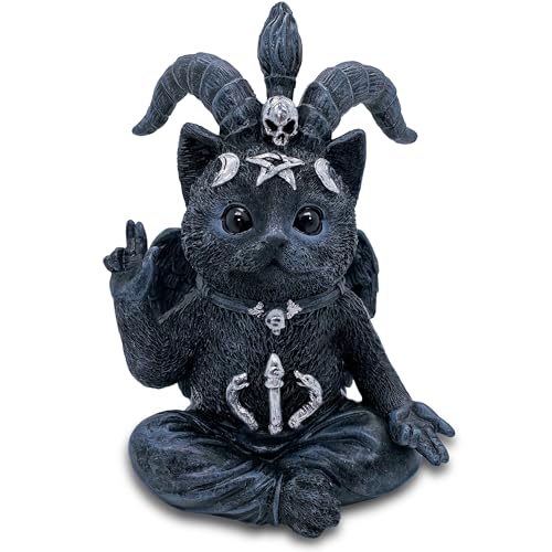 Objectz Schwarze Katze Baphoboo/Baphomet mit Hörner und Pentagramm - 18,5 cm Höhe - Deko Figur Hexenkatze von Objectz