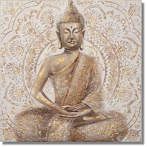 Objectz Wandbild Buddha Acryl Gemälde 100 x100 cm - handgemalt mit fühlbarer Struktur - aufhängfertig von Objectz