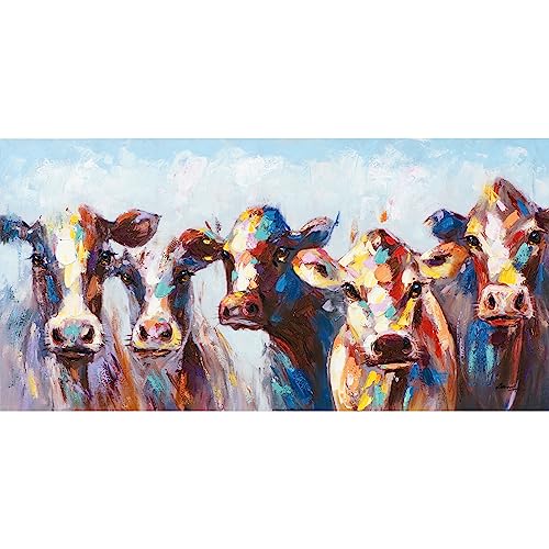 Objectz Wandbild bunte Kühe - handbemalt auf Giclée - aufhängfertig - Format 100x50 cm von Objectz