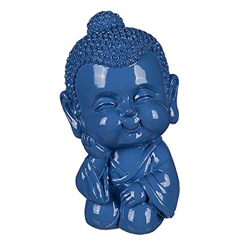 Spardose Baby Buddha, 3 Farben zur Auswahl, aus Polyresin mit Kunststoffverschluss, kleine Sparbüchse als Dekofigur, Sparschwein-Ersatz oder Geldgeschenk-Verpackung, Maße: 13,5 x 8 x 8 cm, Farbe:blau von Objektkult